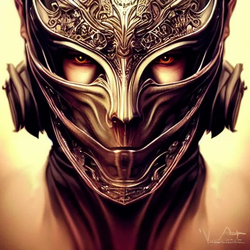 Image similar to Very very very very highly detailed epic photo of full face with scary venetian mask, intricate, dystopian, sci-fi, extremely detailed, digital painting, artstation, concept art, smooth, sharp focus, illustration, intimidating lighting, incredible art by Artgerm and Vincent di Fate and Anton Pieck