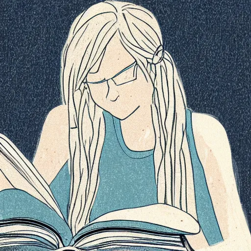 Image similar to dnd style portrait of a girl reading a book, her hair flowing down