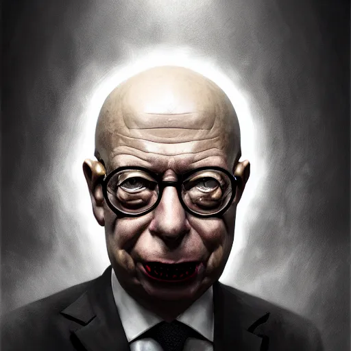 Prompt: uhd photorealistic dark scifi illustration portrait of klaus schwab wearing bizarre voodoo makeup, reading necronomicon. cinematic lighting, mad scientist style. golden ratio, accidental renaissance. in the style of akira toriyama, beksisnski, and amano and karol bak, scifi, fantasy, hyper detailed. concept art. trending on artstation