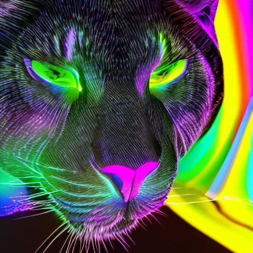 Prompt: multifaceted swarovski panther render, rainbow refraction, polished, highly reflective, porcelain, opal, quartz, diamond volumetric lighting, octane render, 8 k, photorealistic, ultra realistic