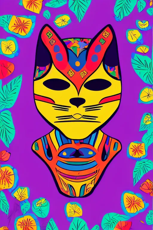 Image similar to Portrait of a cat as a Mexican wrestler in a mask, sticker, colorful, illustration, highly detailed, simple, smooth and clean vector curves, no jagged lines, vector art, smooth