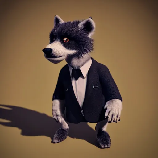 Prompt: “a realistic photo portrait of furry dog wearing a suit jacket, unreal engine”