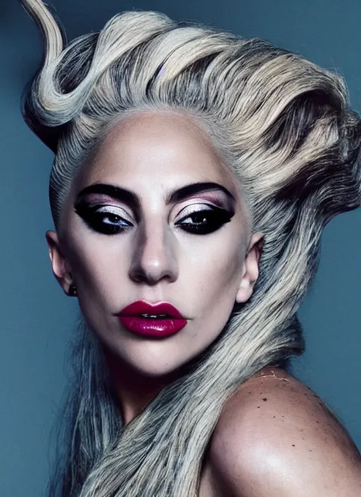 Image similar to lady gaga styled by nick knight, annie leibovitz, posing, style, vogue magazine, highly realistic. high resolution. highly detailed. dramatic. 8 k. 4 k.