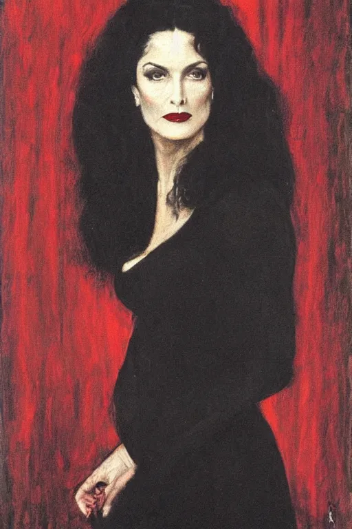 Image similar to upper body portrait deanna troi as morticia addams by alfred stevens