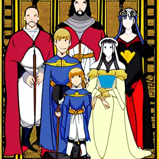 Prompt: royal family portrait, medieval times, anime style, high resultion