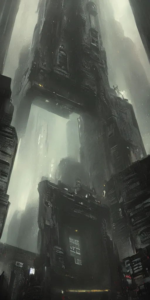 Image similar to mysterious stronghold entrance, blade runner, artstation contest winner. cinematic paint