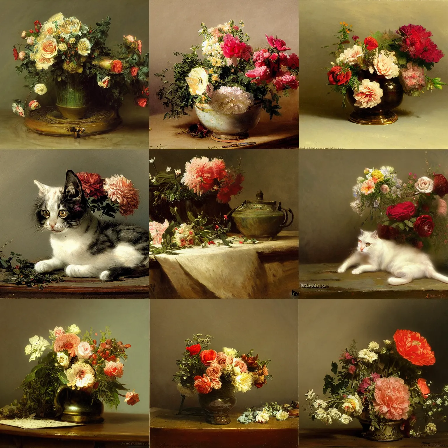 Prompt: floral cat by andreas achenbach