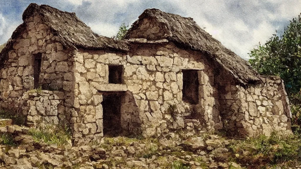 Prompt: an ancient house. grattage artwork.