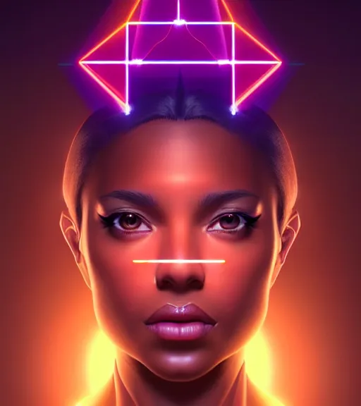 Image similar to symmetry!! spanish princess of technology, solid cube of light, hard edges, product render retro - futuristic poster scifi, lasers and neon circuits, beautiful brown skin woman spanish princess, intricate, elegant, highly detailed, digital painting, artstation, concept art, smooth, sharp focus, illustration, dreamlike, art by artgerm