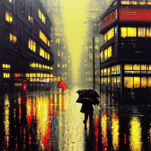 Prompt: street city, starry night, puddles, rain, storm, neotokyo, bladerunner, foggy, hyperrealism, bright colors, no blur, 4k resolution, ultra detailed, style of John Berkey, Norman Rockwell, Hans Thoma, Ivan Shishkin, Tyler Edlin, Thomas Kinkad, Ismail Inceoglu, Finnian MacManus, Anton Fadeev, deep dream