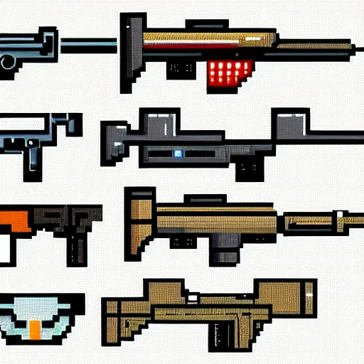 Prompt: pixel art gun sprites