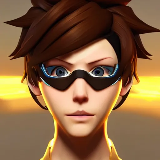 Prompt: accurate digital 3 d artwork of tracer from the game overwatch, beautiful face,