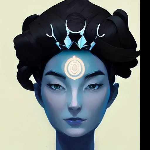 Image similar to face icon stylized minimalist a beautiful black haired woman with pale skin and a crown on her head sitted on an intricate metal throne, loftis, cory behance hd by jesper ejsing, by rhads, makoto shinkai and lois van baarle, ilya kuvshinov, rossdraws global illumination,