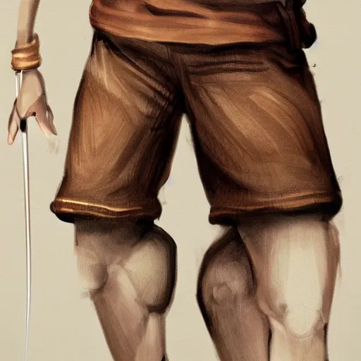 Image similar to highly realistic full body art, boy with brown hair and brown eyes, a wooden bow on his back, highly detailed and intricate, concept art illustration