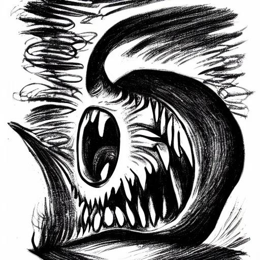 Image similar to surrealist drawing of creature screaming in darkness by francis bacon, risograph, illustration, black and white
