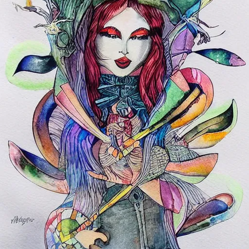 Image similar to swedish magician magickjell, watercolor, ink lines, highly detailed