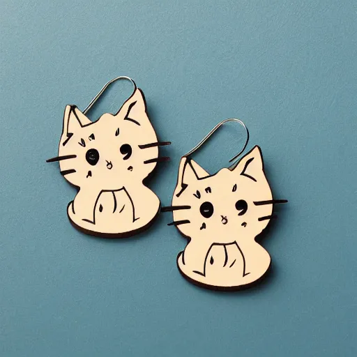 Image similar to 2d laser cut wood earrings flat of snarky cartoon cat