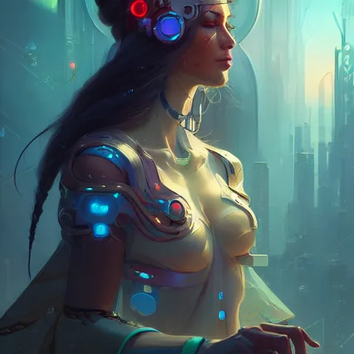 Image similar to a portrait of a beautiful cybernetic gypsy, cyberpunk concept art by pete mohrbacher and wlop and artgerm and josan gonzales, digital art, highly detailed, intricate, sci-fi, sharp focus, Trending on Artstation HQ, deviantart, unreal engine 5, 4K UHD image