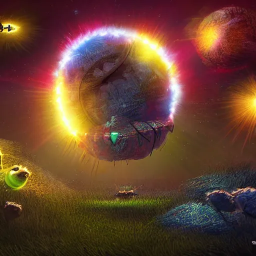 Image similar to laser war between funny creatures on a planet, digital art, award winning 4K