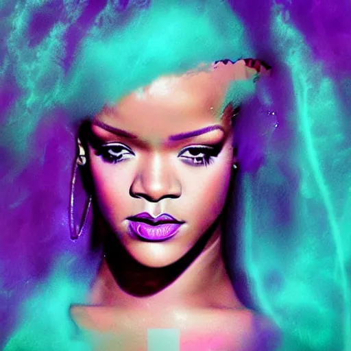 Prompt: rihanna in the ocean, seapunk, creative photo manipulation, creative photoshop, digital art