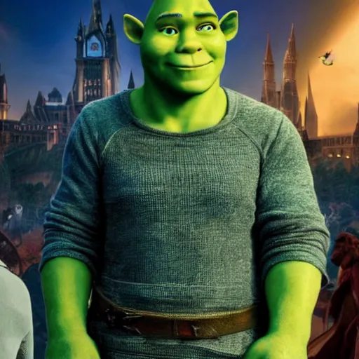 Image similar to keanu reeves staring as shrek, ultra realistic, movie poster, heroic