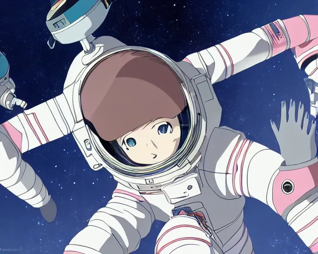 Image similar to anime visual of a female astronaut ; official media ; animated by hajime yatate ; by shinichiro watanabe