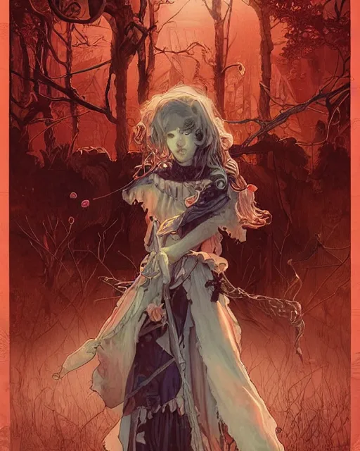 Image similar to a girl in a cute ghost halloween costume, midshot single subject, ambient lighting, detailed, art poster by ayami kojima, makoto shinkai, kilian eng