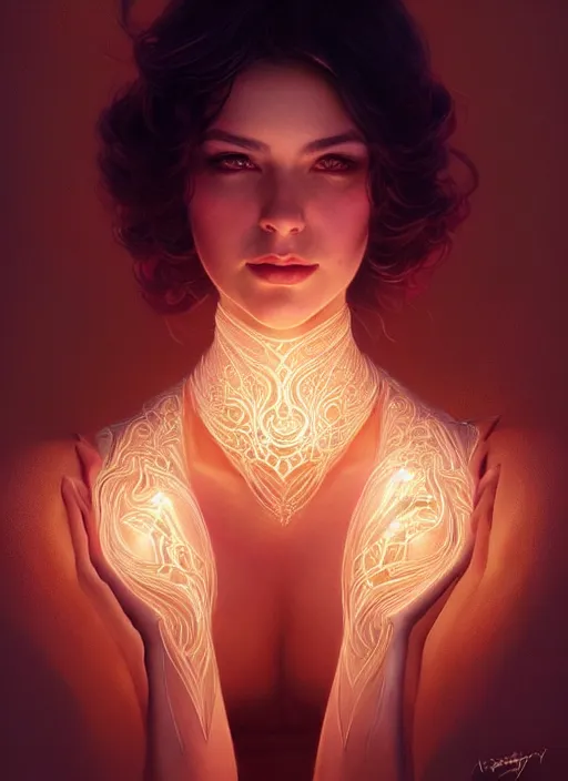 Image similar to portrait of, intricate, elegant, glowing lights, highly detailed, digital painting, artstation, glamor pose, concept art, smooth, sharp focus, illustration, art by artgerm and greg rutkowski, artey freytag