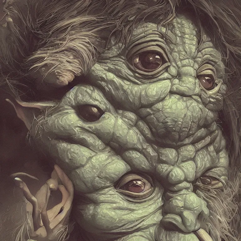 Prompt: fine art painting of Yoda on a bad drug trip, drugs and alcohol littered everywhere, dizzy, trippy, artstation, cgsociety, very detailed, intricate, detailed illustration, by artgerm and greg rutkowski and alphonse mucha, sharp, smooth, masterpiece