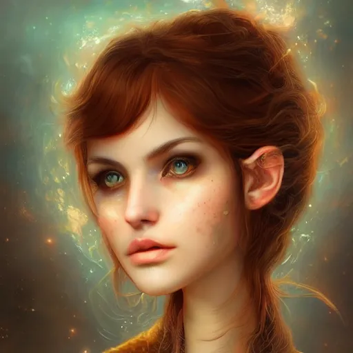 Image similar to portrait of a beautiful calico cat celestial background, detailed face, fantasy, highly detailed, cinematic lighting, digital art painting by artgem and greg rutkowsk, trending on artstation, very very beautiful, very attractive, high fantasy