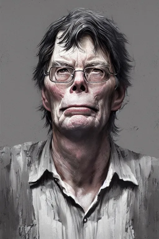 Image similar to Portrait of stephen king as hillbilly, shotgun, village, intricate, highly detailed, smooth, artstation, digital illustration by Ruan Jia and Mandy Jurgens and Artgerm and Wayne Barlowe and Greg Rutkowski and Zdislav Beksinski