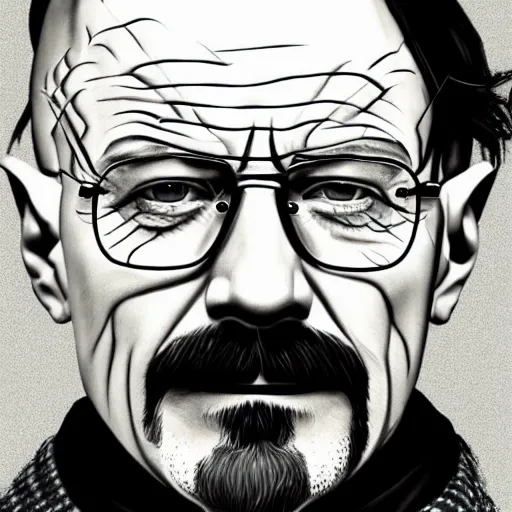 Image similar to a detailed portrait of walter white with face tattoos, art illustration, incredibly highly detailed and realistic, 8 k, sharp focus