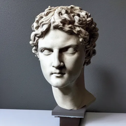 Image similar to 3 d renaissance statue head, mix with neon art, highly detailed