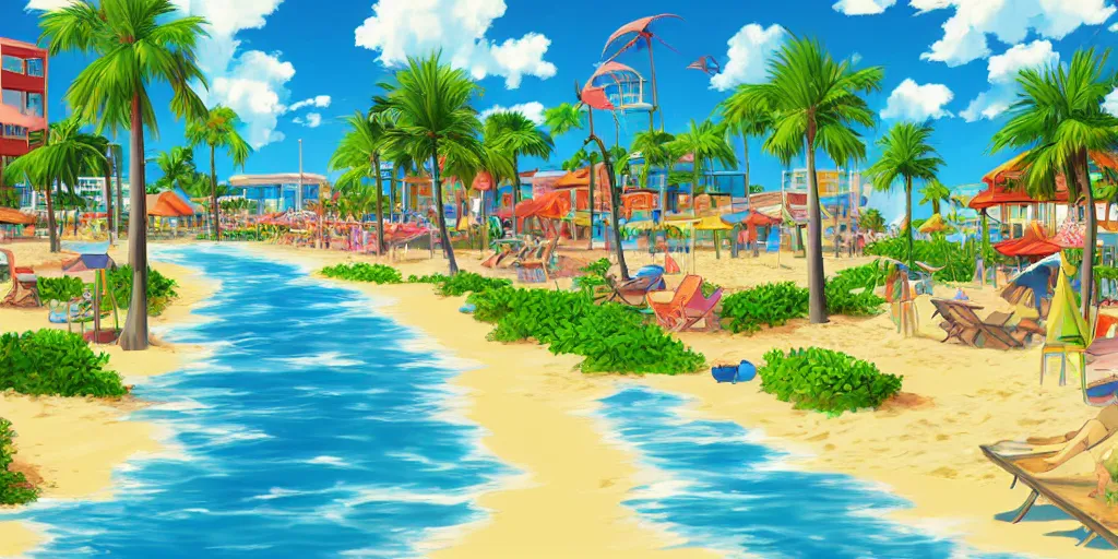 Image similar to anime beach resort background, award - winning digital art