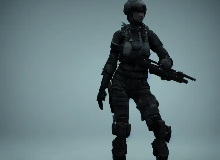 Prompt: female bioluminescent soldier, tactical, style of maciej kuciara, dramatic, 4k