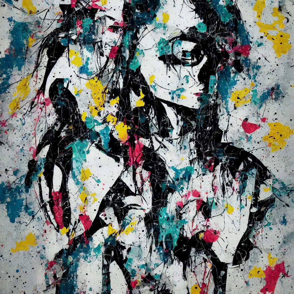 Image similar to girl figure, abstract, jet set radio artwork, ryuta ueda artwork, cryptic, rips, spots, asymmetry, stipple, lines, splotch, color tearing, pitch bending, stripes, dark, ominous, eerie, hearts, minimal, points, technical, old painting, natsumi mukai artwrok, folds