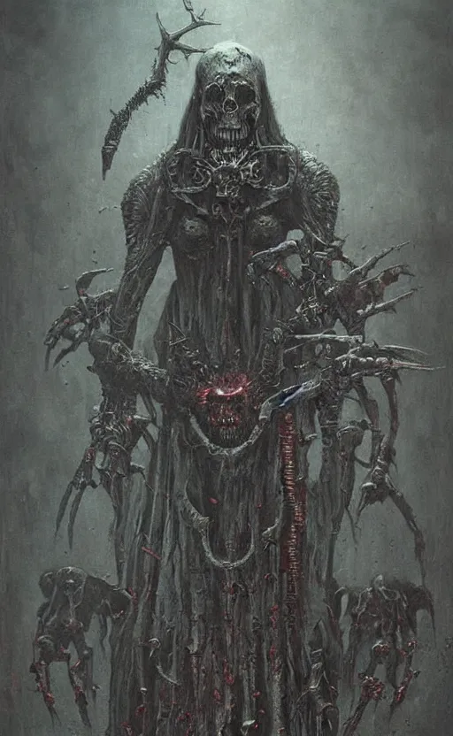 Image similar to warhammer 4 0 k occult necromancer by beksinski, high detail hyperrealistic