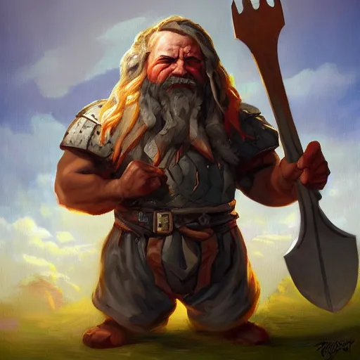 Prompt: greg irons portrait painting of a fantasy dwarf fighter with a huge iron axe, medium shot, asymmetrical, profile picture, organic painting, sunny day, matte painting, bold shapes, hard edges, street art, trending on artstation, by huang guangjian and gil elvgren and sachin teng