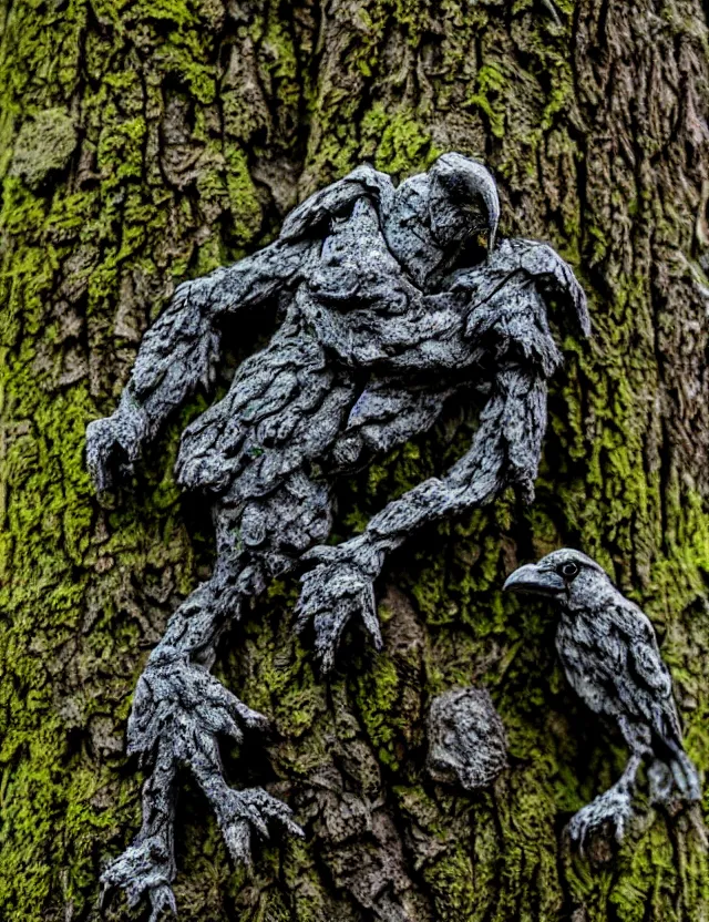 Image similar to raven god in the lichen woods. this installation by an indie artist has an interesting color scheme, plenty of details and impeccable lighting.