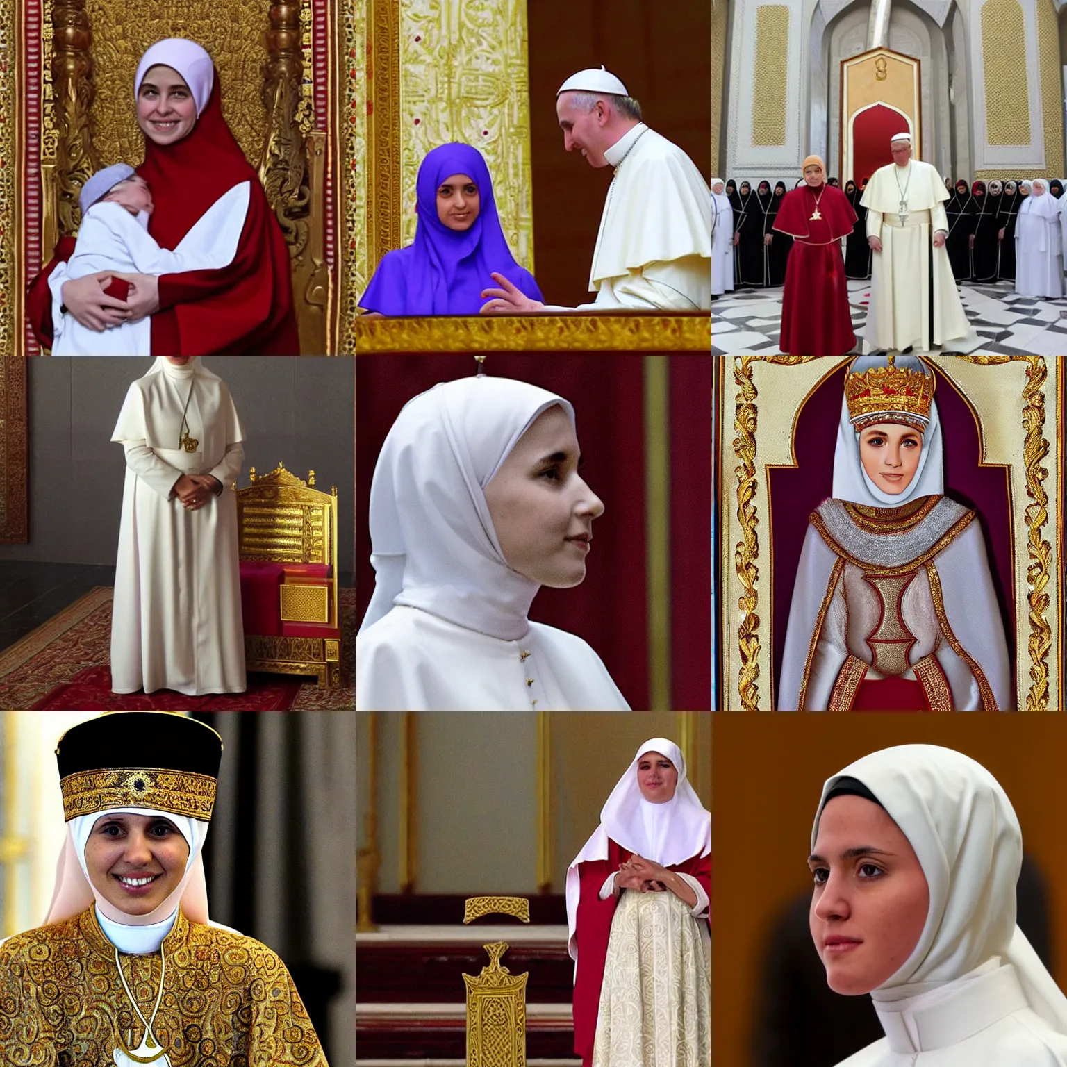 Prompt: A young female Muslim Pope