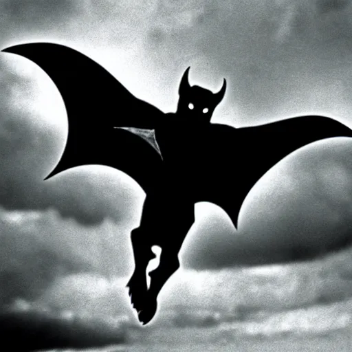 Image similar to Film still of a demon that looks like a bat, photorealistic, film still, desolate, terrifying, weird, strange, odd, uncanny