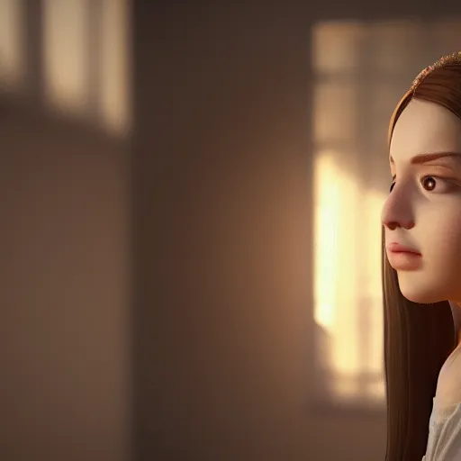 Prompt: portrait of 2 2 - year - old woman with angle 9 0 ° very beautifull looking away 8 k, cinematic scene, unreal engine, trending