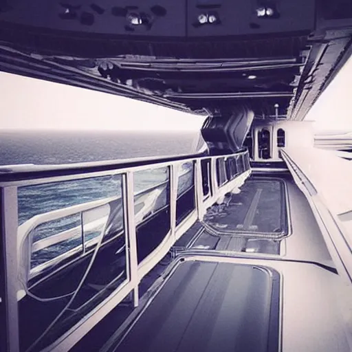 Image similar to “life aboard a sci-fi space vessel. Photo taken overlooking bridge. Other decks and compartments can be seen in the background. Detailed photo.”