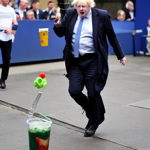 Prompt: boris johnson having milkshake thrown on him