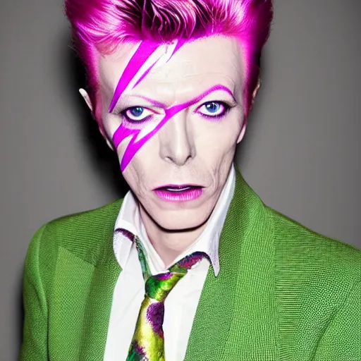 Image similar to a photo of blond david bowie in purple jacket and light-green shirt in style of Kira Yoshikage