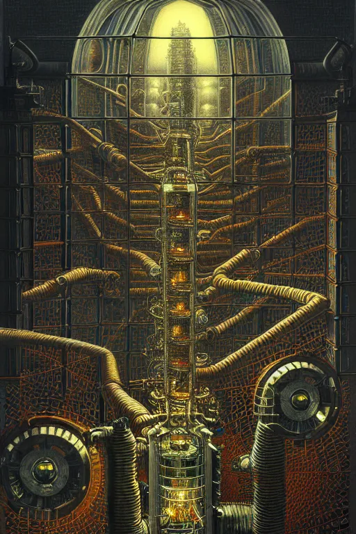 Prompt: a highly detailed painting of the transparent glass isometric nightmare machine by johfra bosschart, dark fantasy art, high detail, trending on artstation