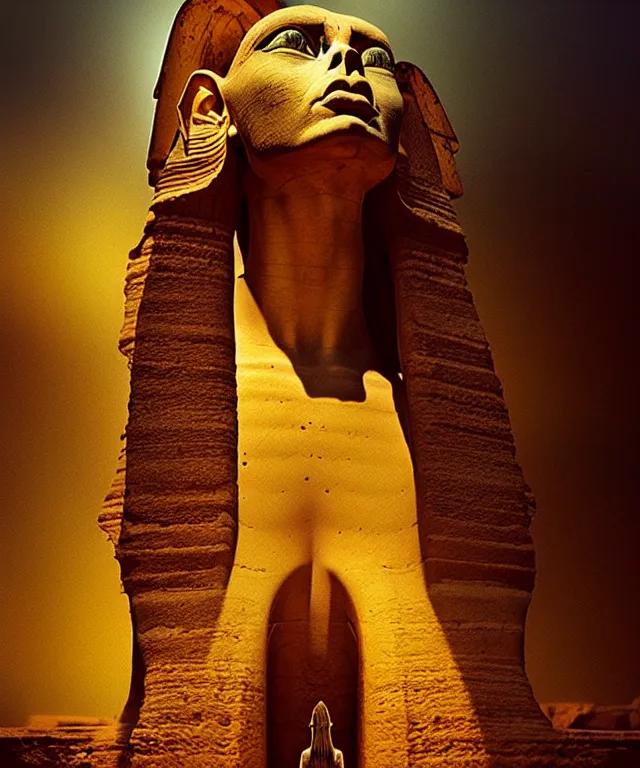 Image similar to epic professional digital art the sphinx, horrific yet beautiful vibe, evocative, atmospheric lighting, painted, intricate, highly detailed, by leesha hannigan, wayne haag, reyna rochin, ignacio fernandez rios, mark ryden, iris van herpen, artstation, cgsociety, stunning, gorgeous, sharp focus, cinematic, masterpiece