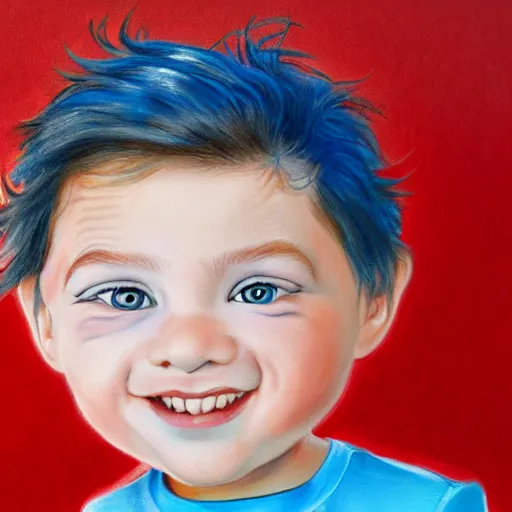 Prompt: caricature painting of a toddler boy with curly blond hair and blue eyes, photography, realistic