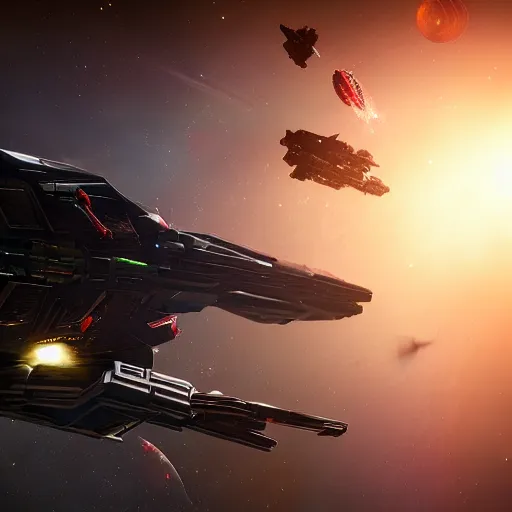 Image similar to epic space battle, star citizen render, nebula, laser beams, incredible detail