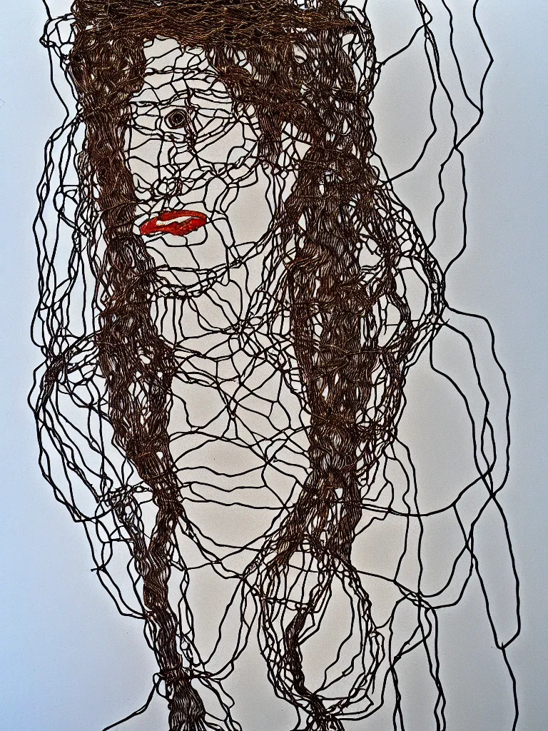 Image similar to wire art full body portrait inspired by egon schiele